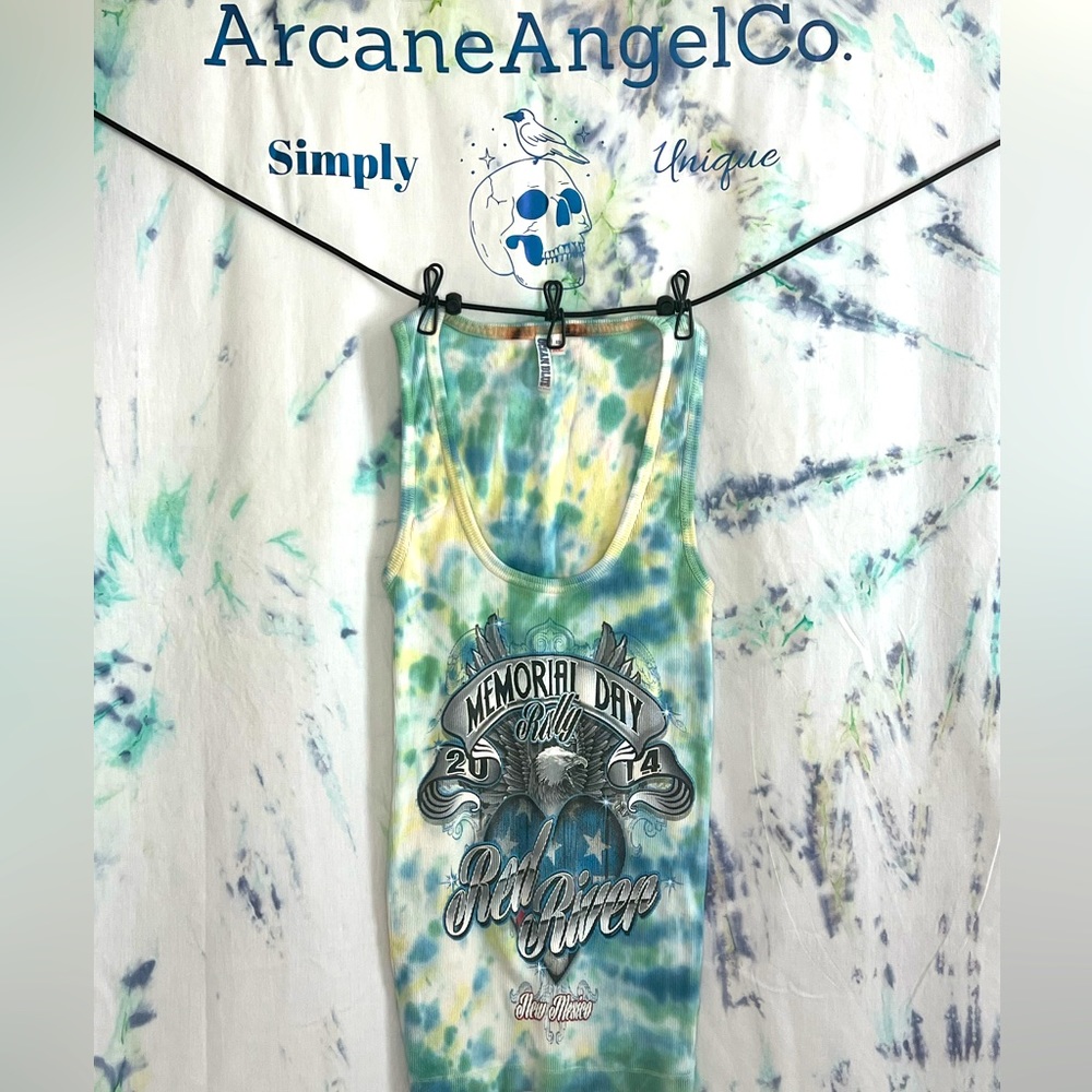 Memorial Day motorcycle rally women’s tank top up cycled tie dyed